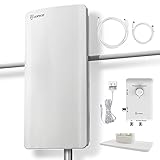 ANTOP HDTV ＆ FM Amplified Antenna 85 Miles AT-800SBS with Dual Outputs Smart Boost System, Support TV and Second Device-FM Stereo, a Second TV or Any OTA-Ready Streaming Device or Projector