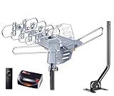 PBD WA-2608 Amplified Outdoor TV Antenna – Long Range with UHF/VHF, 360° Motorized Rotation, Remote Control, Mounting Pole, and 40FT RG6 Cable – Supports 4K, 1080P, Smart and Older TVs (2 Outputs)