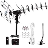 Five Star Outdoor Digital Amplified HDTV Antenna - up to 200 Mile Long Range,Directional 360 Degree Rotation,HD 4K 1080P FM, Supports 5 TVs Plus Installation Kit and Mounting Pole
