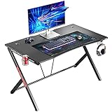 Mr IRONSTONE Deep Gaming Desk 45.3' W x 29' D Home Office Computer Table, Black Gamer Workstation with Cup Holder, Headphone Hook and 2 Cable Management Holes