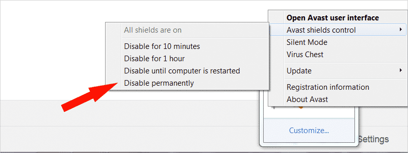 how to disable avast 5a