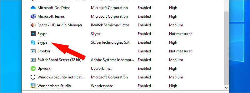 how to disable skype on windows 10 d