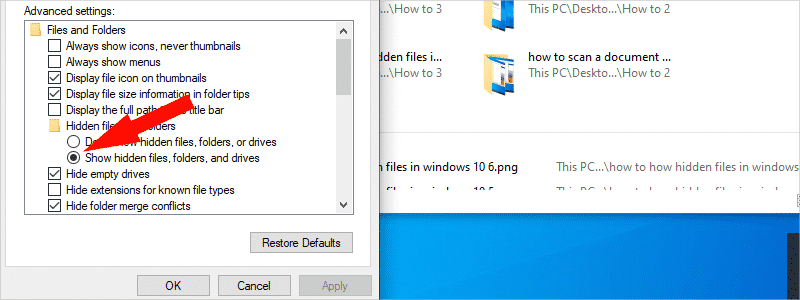 how to show hidden files in windows 10 f