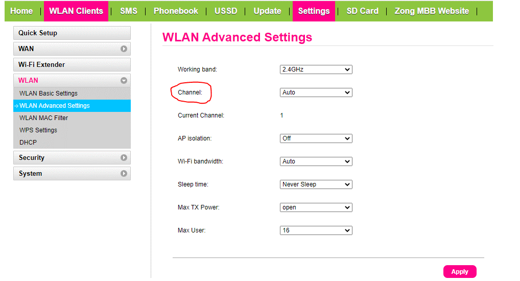 overview of a typical wlan channel settings